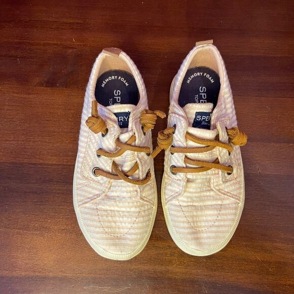 Sperry Girl's Crest Vibe Jr Pink Striped Sneakers - Kids Size 8M - Picture 2 of 7